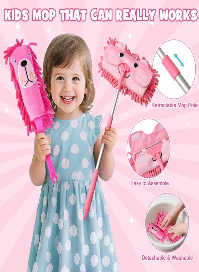 TUZT Animal Kids Cleaning Toy Set for Toddler, Realistic Vacuum Cleaner with Light & Sound, Mop & Duster, Broom & Dustpan, Home Cleaning Tool Pretend Play Toy Christmas Birthday Gift for Girl 3 4 5 6 - Image 4